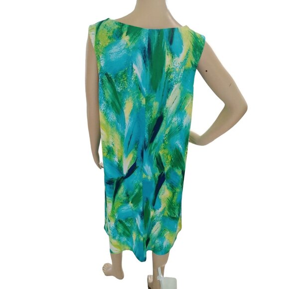 Glamour Plus Size 16W Dress Green Abstract Print Sleeveless Pleated Fully Lined - Picture 6 of 10